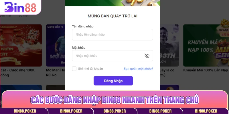 Các bước đăng nhập Bin88 nhanh trên trang chủ